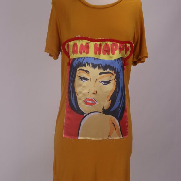* RARE Love Nation I AM HAPPY Long Tee NWOT Shirt Blouse Tunic Dress Graphic - Picture 3 of 7